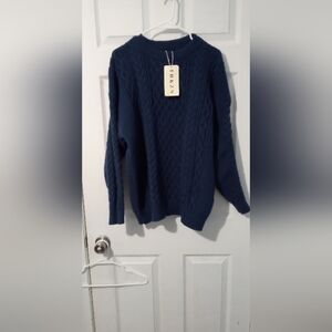 Blue Crew Neck Sweater with Textured Knit